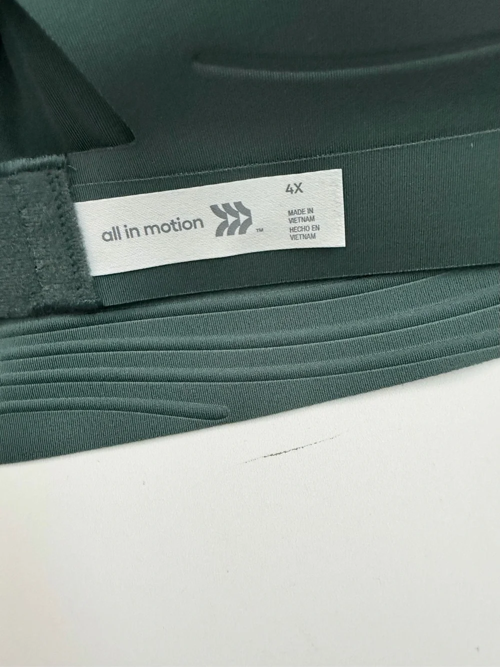 All In Motion Sports Bra High Support Impact Adjustable Straps Band Lined Green